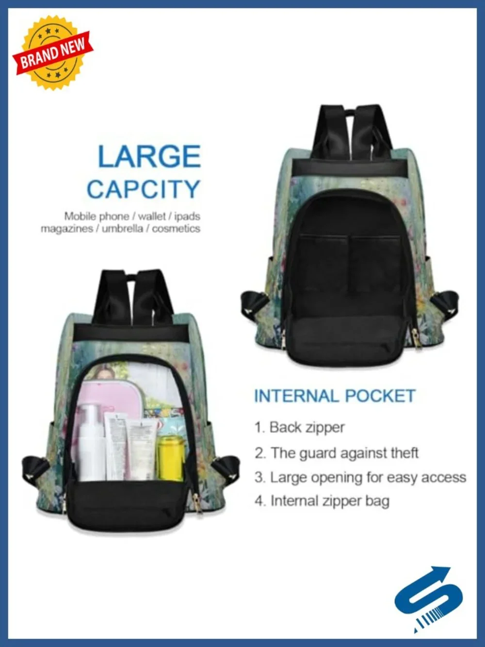 Floral Anti-theft Backpack Purse Women's Polyester Shoulder Bag